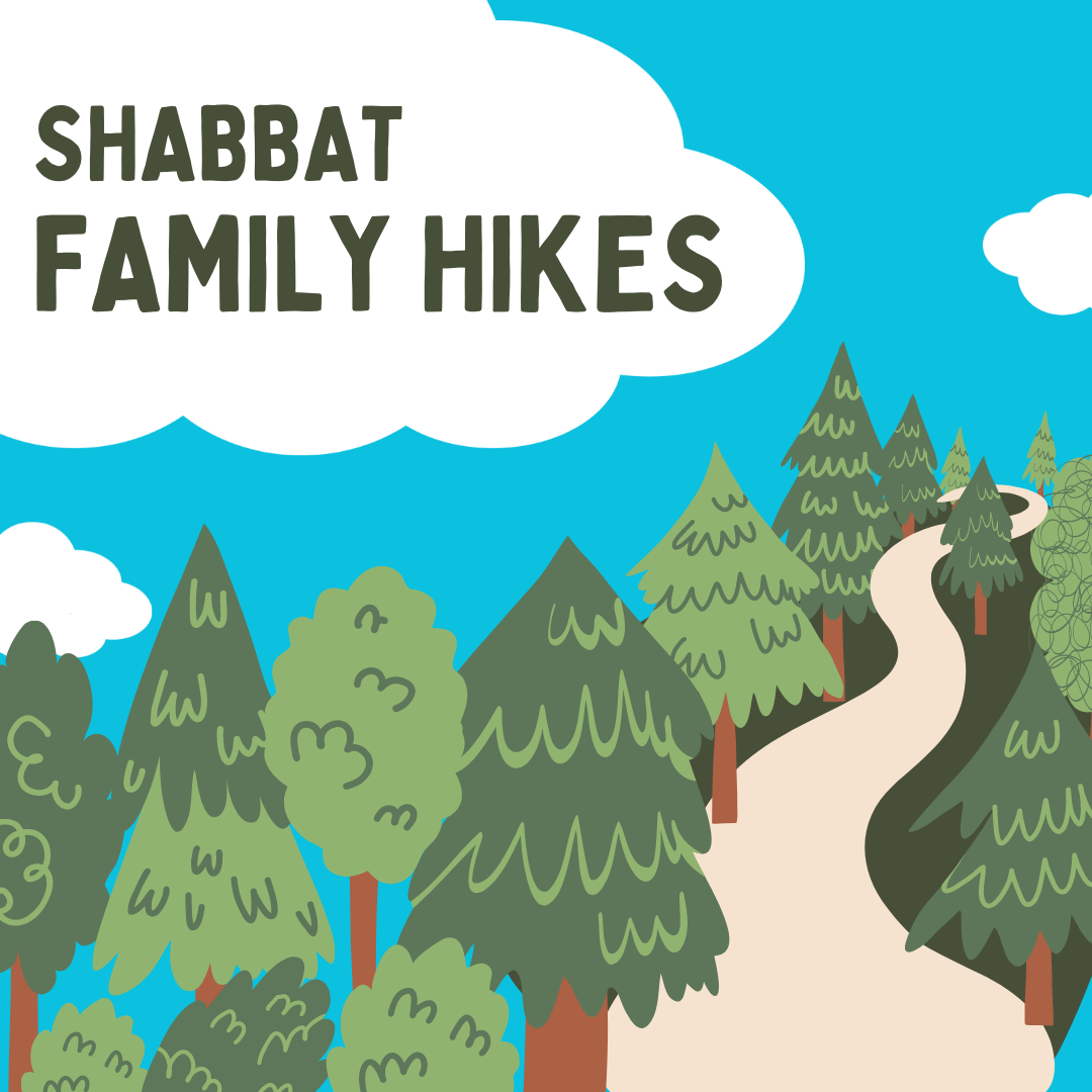 Shabbat Family Hikes (illustration of a trail winding through trees)
